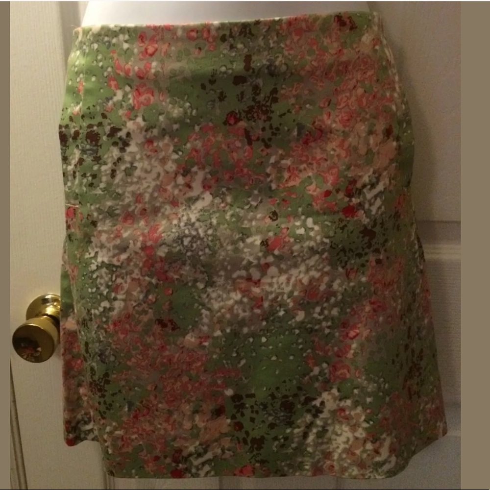 J. CREW Printed Sateen mini Skirt abstract Floral Pink Green Short Classic Ivory